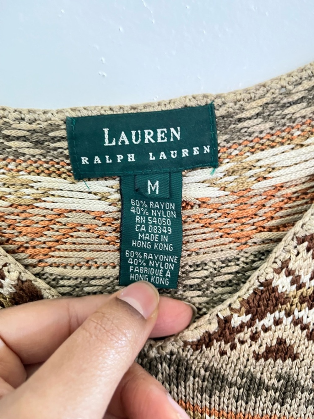 Lauren Ralph Lauren Women's V-Neck Fair Isle Sweater in Tan and Brown - Picture 4 of 4